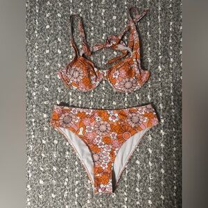 Floral Bikini Set in Pink and Orange